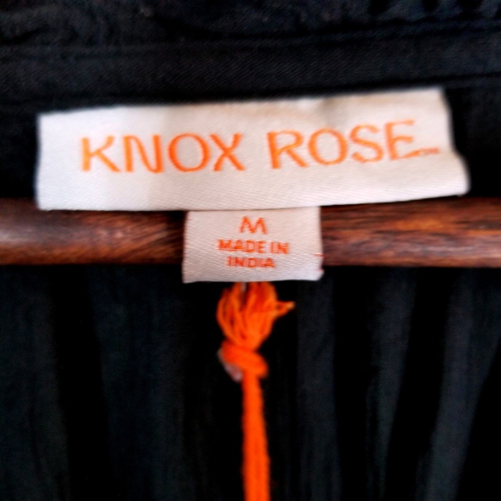 Knox Rose Womens Black Long Sleeve Boho Mini Dress Lace Pintuck Elastic Waist M - Picture 4 of 14